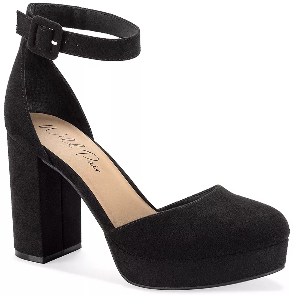 NWT Wild Pair Black Suede Platform Pumps - 9 - Block Heel Retro Brat